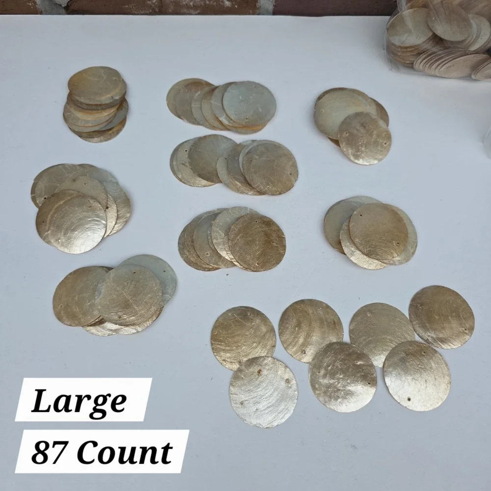 Capiz Shells Round Lot of 273 Small Medium Large w/ Holes Crafting Brown